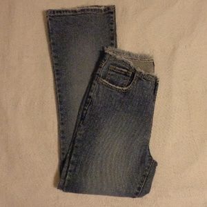 size 27 bebe frayed waist- distressed style jeans